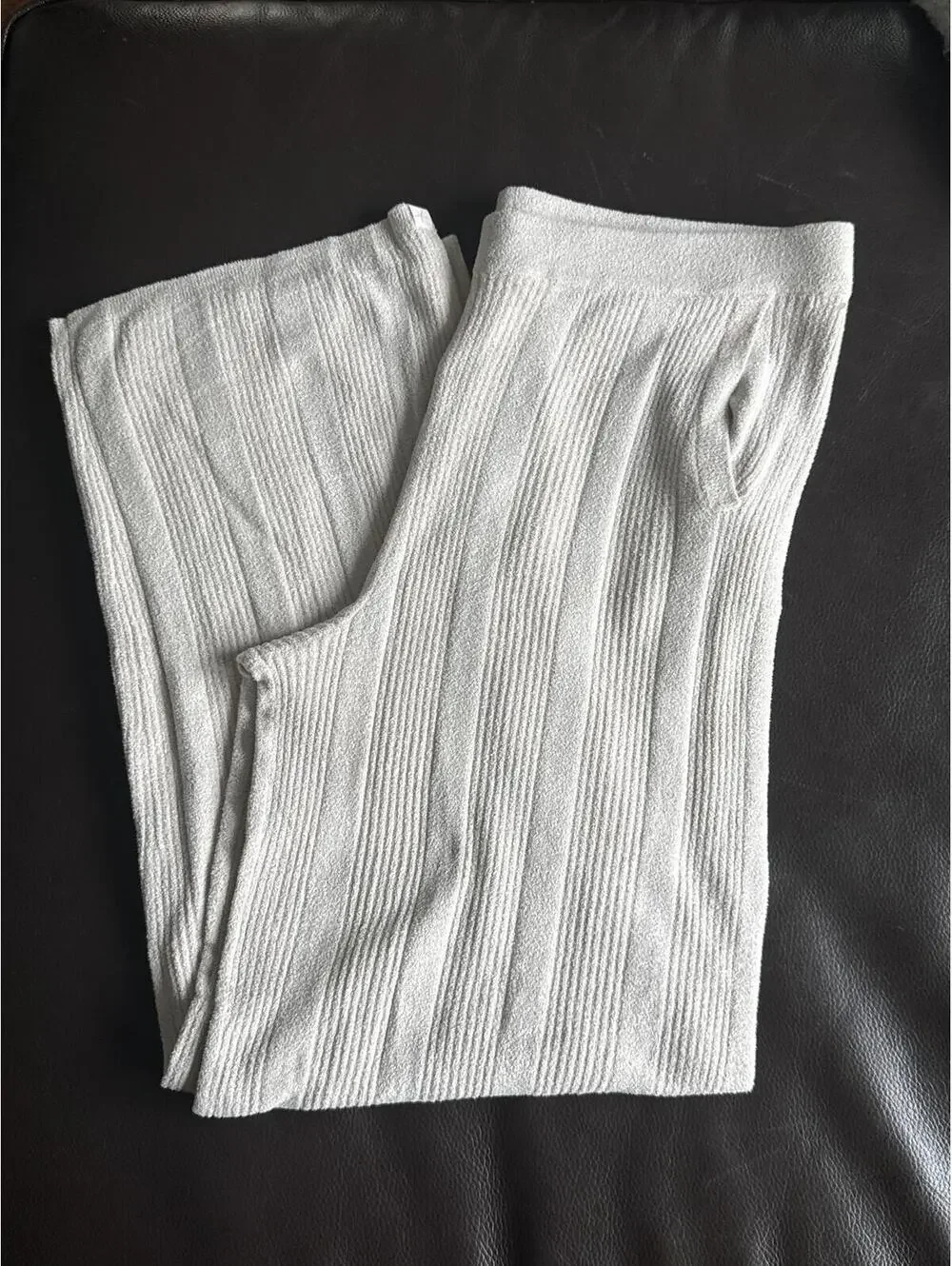 NEW Barefoot Dreams CozyChic Ultra Lite Lurex Rib Wide Leg Pant Cream Tall XL - Picture 1 of 5